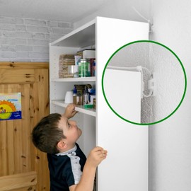 20 Pack Anti-tilt Lock for Shelves, Dressers and Cabinets - Screw-On - Easy to Activate/Disable Protection for Toddlers and Pets - Set Includes Dowels and Screws - Furniture Tilt Protection