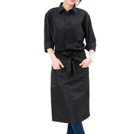Apron, Women's, Simple, Women's, with Pockets, Nursery Teacher, Black, Salon Apron, Women's, Plain, Large Size, Middle Type, No Iron, Black