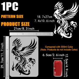 FINGERINSPIRE Phoenix Large Stencils 8.3x11.7" Firebird Painting Stencils Flying Phoenix Drawing Stencils Mythical Phoenix Stencils Brilliant Phoenix Templates Flame Phoenix Templates for Wall Decor