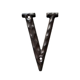 5 Inch House Letters, Rustic Cast Iron Metal Home Address Number & Letters/Unique Hammered Look, Letter V