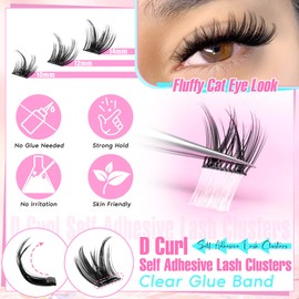 Self Adhesive Eyelashes Natural Look Wispy Self Adhesive Cluster Lashes Reusable Pre Glued Lash Clusters No Glue Eyelashes Self Adhesive Eyelashes Clusters Fluffy Individual Lashes 10-14MM by Zegaine
