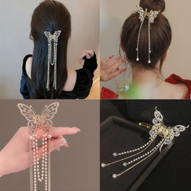 Hair Claw Clips Butterfly Hair Barrettes, 2Pcs Sparkly Glitter Rhinestones Flowers Hairpin Hairclips Vintage Hair Accessoires (Golden, One size)