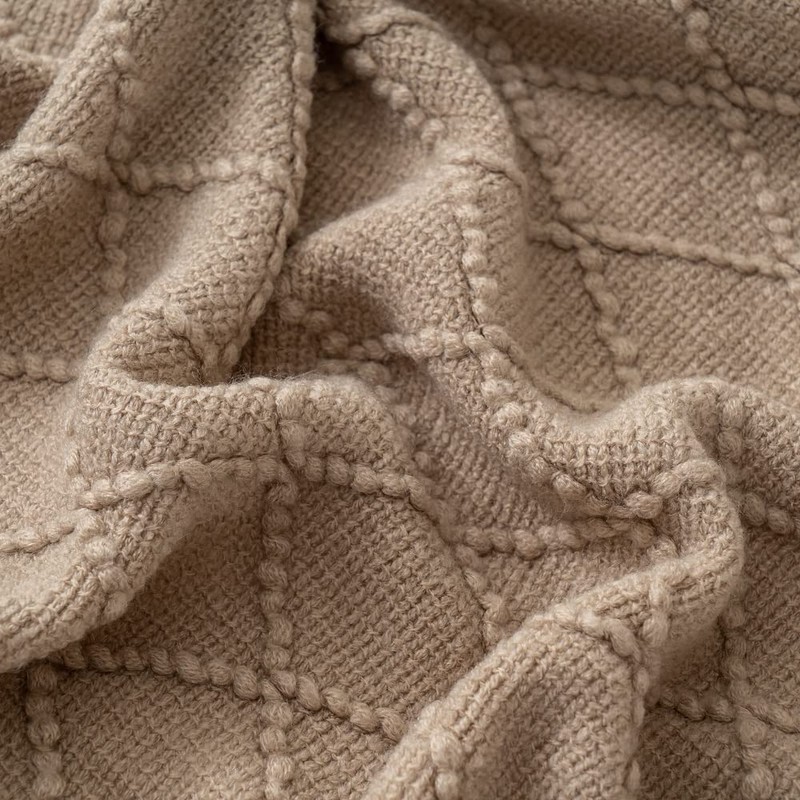 battilo Knit - Manta Decorativa con patrón de Diamante, Beige,