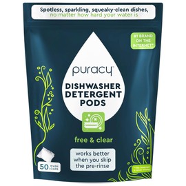 Puracy Puracy Dishwasher Pods, Natural Dishwasher Detergent, Free & Clear Dish tabs - Enzyme-Powered, Spot & Residue Free - TikTok Trend Items, Must Haves from TikTok Made Me Buy It (Free & Clear, 50 Count)