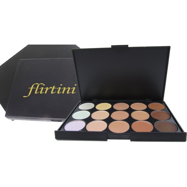 FLIRTINI 3D Look Cream Foundation and Camouflage Concealer 15 color makeup palette. Versatile uses for Cheeks,Lips,and Eyes