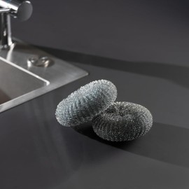 PARENCE – Set di 2 spugne in acciaio inox – Formato mini – Efficienza universale – Pulizia di piatti, pentole e padelle – 2 pezzi