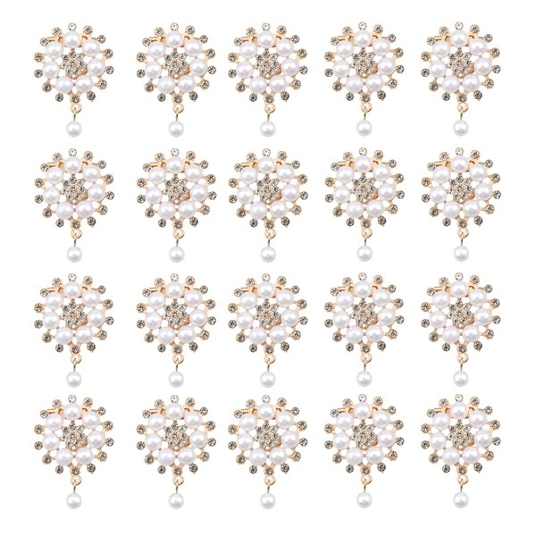 Jagowa 20 Pcs Rhinestone Pearl Embellishments Pearls Flower Fashion Advanced Round Brooches Accessories Decoration for Clothes Bags Gifts (Gold)