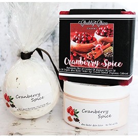 Chubby Chico Charms - All Natural Bath Set - Body Bar, Bath Bomb & Body Butter (Cranberry Spice)