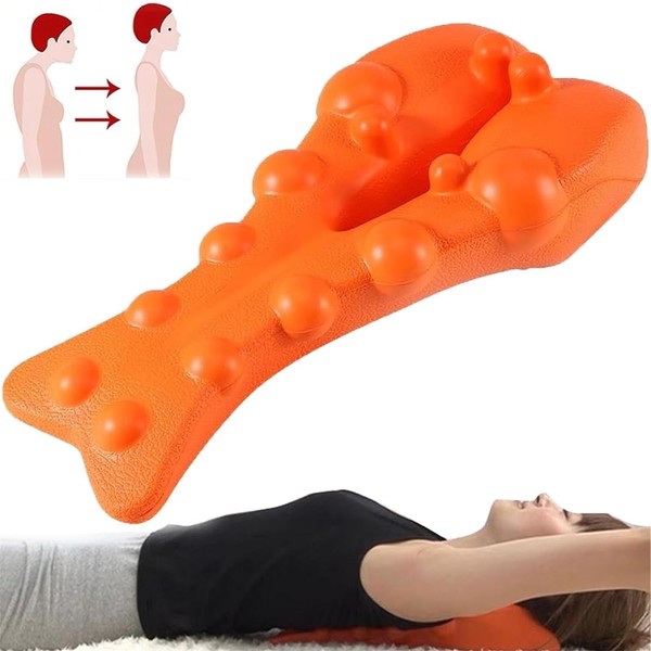 Trigger Point Massager, Back Stretcher Align Neck Pillow for Neck and Shoulder Relaxation, Upper Back Massage Point, Pain Relief Cervical Vertebra (Orange)