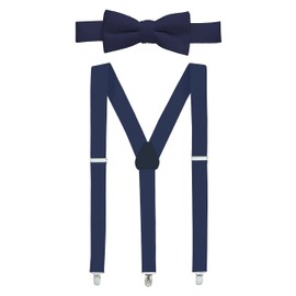 Hold’Em 1" Teens & Men Suspender and Bow Tie Set EXTRA STURDY POLISHED CLIPS, Pre-tied Bow Tie, Perfect for Tuxedo-Navy