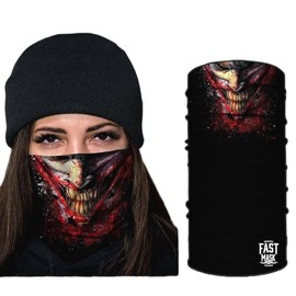Live Fast Gear Neck Gaiter Tubular Bandana, Black Polyester Microfiber, UV Protection, Multi-Purpose Face Mask - Sky Neck Gaiter - (Bloody Joker Smile)