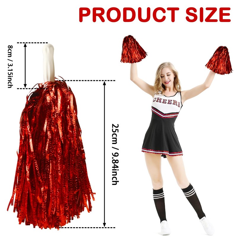 Lovecheer 24PCS Red Pom Poms Cheerleading Fluffy Metallic Cheer Pom