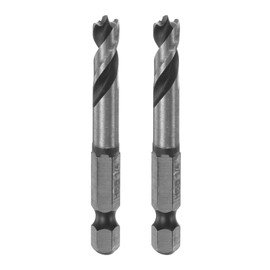 sourcing map 2pcs Brad Point Drill Bits 1/4" Dia 1/4" Hex Shank Stubby Drill Bit High-Speed Steel 1.26" Working Length Spiral Twist Drilling Tool for Woodworking Plywood Plastic