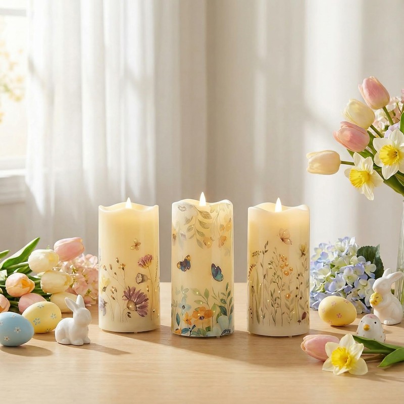 Eywamage Fiber Optic Flameless Pillar Candles with Remote Set of