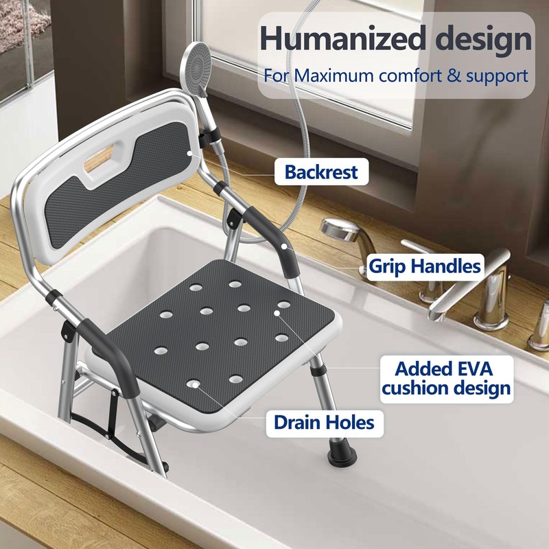 Foldable Shower Chair for Inside Shower with Arms and Back,