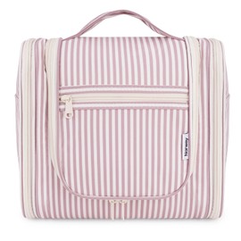 Narwey Striped Hanging Travel Toiletry Bag for Women, Travel Bag for Toiletries, Makeup Bag Organizer Cosmetic Bags Make Up Bags for Women (Dusty Rose Stripe)