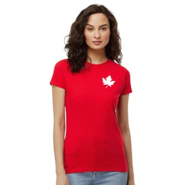 Canada Day Womens T-Shirt - Premium Maple Leaf Minimalist Tee L1, Red (L)