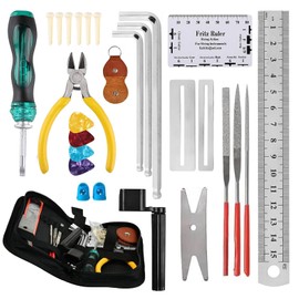 28PCS Professional Guitar Repair and Maintenance Tool Kit With Wire Plier, String Organizer, Fingerboard Protector, Hex Wrenches, Files, String Action Ruler, Spanner