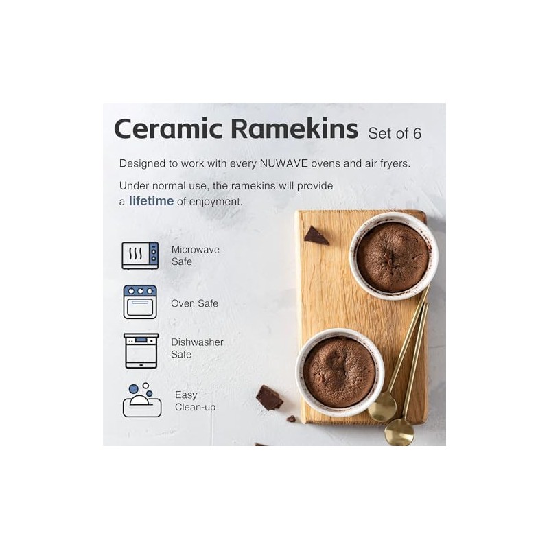Nuwave Ceramic Ramekins 8 oz, Set of 6, Elegant Classic
