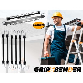 Tensioning Rubber Set (6 x 40 cm) Black Expander EPDM Elastic Straps with S-Hooks, Strong Outdoor Rubber, UV-Resistant