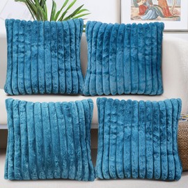 Blue Throw Pillow Covers 18 x 18 Set of 4, Cute Boho Throw Pillow Cover for Couch/Bed, Decorative Pillows Covers for Sofa/Bed, Accent Pillow Covers for Living Room, Rustic/Home/Room Decor