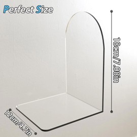 Merrynine 2 Pcs Book Ends, Acrylic Arch Bookends for Shelves, Clear Bookends for Heavy Books, Desk Organizer, Kid Books, Small Cute Transparent Plastic Book Dividers Holders