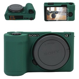 VOVMOEYA for Sony ZVE10II Camera Case,?Silicone Case*1 Screen Protector*2 Hot Shoe Cover*1? Alpha ZVE10 II Silicone Camera Cover ZV-E10II Accessories Protective Case Tempered Glass 9H-Texture Green