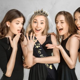 Black Crown + Bride To Be Sash Set, Bride to Be Gifts Bridal Shower Decorations Bachelorette Party Bridal Shower Gift for Bride Crowns for Women Engagement Bride Sash