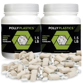 Polly Plastics Rock Tumbling Ceramic Filler Media (Small and Large Mixed Cylinder Size) - Non-Abrasive Ceramic Pellets for All Type Tumblers (3 lbs)