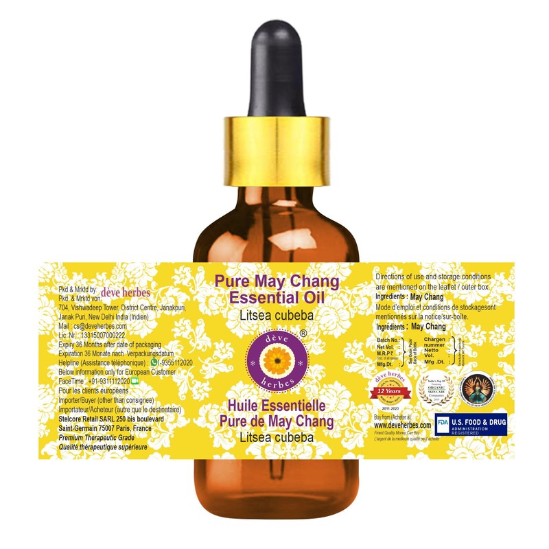 Deve Herbes Pure May Chang Essential Oil (Litsea cubeba) with