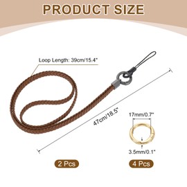 sourcing map 2Pcs Woven Neck Lanyards, 15.4" Leather Handmade Keychain Strap ID Badges Holder Lanyards for Clutch Cellphone Keychain Wallet Purse Accessories, Brown