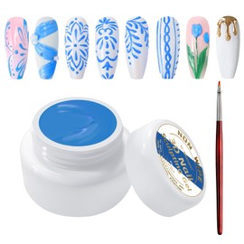 U-Shinein 3D Nail Sculpting Gel,Non Wipe Painting Nail Polish Gel with Nail Painting Pen for Art Carving Modeling,Rub Chrome Nail Powder,and Nail Painting UV/Led Manicure DIY, #Blue