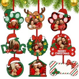 Yalikop 16 Pcs Christmas Photo Frame Ornaments Wooden Santa Claus Snowman Snowflake Picture Frame Tree Decoration DIY Photo Keepsakes for Xmas Party Decorations Winter Holiday Gifts(Dog Paw)