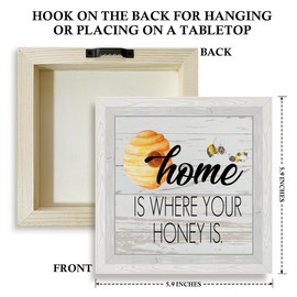 Honey Bee Decor Desk Decor - Home is Where Your Honey is Decor, Gift for Women, Summer Gift for Bee Lovers Farmhouse Garden Decor, Wooden Box Sign Home Office Shelf Wall Decor Wood Block Sign -46
