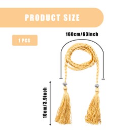 Bojueshaw Women's Tassel Rope Belt,Skinny Braided Waist Belts,Adjustable Wrap Belt for Dresses Skirts Tunics & Boho Outfits(Gold)