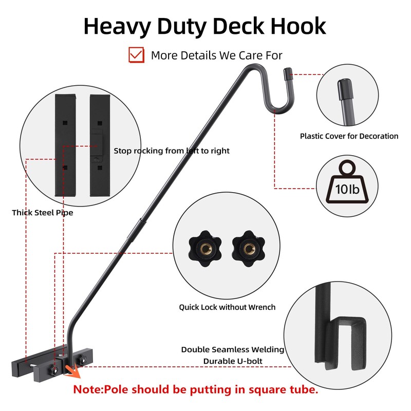 Deck Hook Railing Mount - Heavy Duty Metal Shepherds Hook