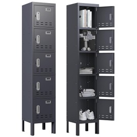 BUTISOW Metal Lockers - 66" Height Steel Lockers for Employees with 5 Door Storage Locker with Card Slot for Employees Gym School Home Office Garage - Assembly Required