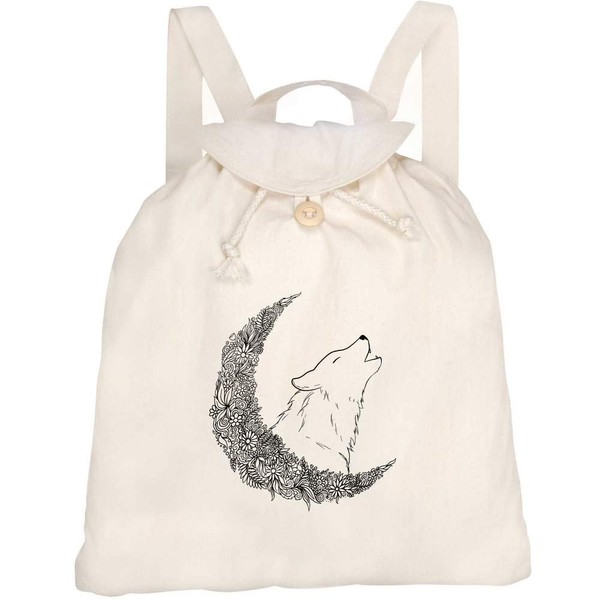 Azeeda 'Flower Moon Wolf' Canvas Rucksack/Backpack (RK00009209)