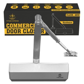 TITAN STRIKE Heavy Duty Automatic Door Closer with Regular Arm, Commercial Indoor/Outdoor Adjustable Door Closure, ANSI Grade 1, UL Certified, ADA Compliant, (44-330lb, 30-60in) – Silver
