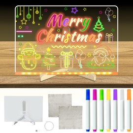 PICKONA LED Note Board with 7 Colours Pen Magic Light Up Acrylic LED Drawing Board for Kids Writing Doodling Message Planner Home Office Cafe