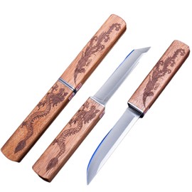 Lanxuiel Professional Steak Knive Set, 2Pcs Unique Sharp Steak Knives with Pairing Bamboo Knife Sheath, Camping Fruit Knife Set for Chefs Meat Bbq Outdoor