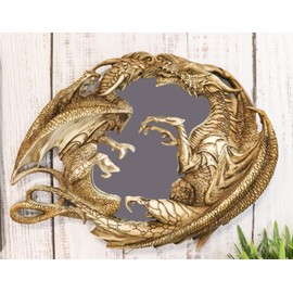 Ebros Gift Medieval Fantasy Arthurian Legends Morgan Theomachia Double Dragons Feud Wall Mirror Decor Plaque King Arthur Pendragon Holy Grail Celt VS Saxon Dragon Gods