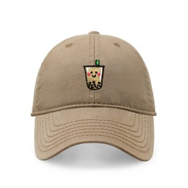 Boba Bubble Tea Baseball Cap Embroidered Dad Hat Quality Headgear (Boba Khaki)