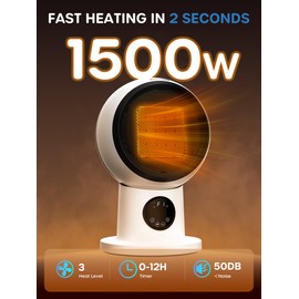 ECOWELL 15" Compact Modern Heater and Fan Combo, 1500W PTC Ceramic Space Heaters for Indoor Use with Remote, 0-12H Timer, 60° Oscillation, Thermostat - for Office & Medium Rooms (215 sq ft) EHT150