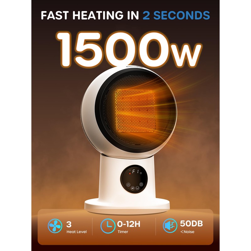 ECOWELL 15" Compact Modern Heater and Fan Combo, 1500W PTC