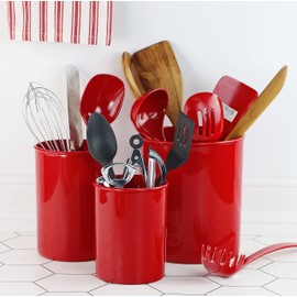 Reston Lloyd Multipurpose Utensil/Crock Holders Organize Wide Variety of Sizes of Utensils & Tools, Includes Extra Large, Large, & Miniature, Set of 3, Red