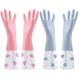 LaresDay Household Gloves - Washing Up Gloves for Gardening, Cleaning, Dishwashing & Household Work - Extra Long Protective Sleeves, Waterproof & Lined with Heat Protection (Pink + Blue Width)