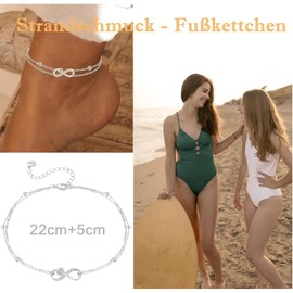 Anklet for Women Silver 925 - Chain Layered Anklet for Women - Summer Barefoot Beach Anklet - Adjustable 22 + 4 cm, Sterling Silver