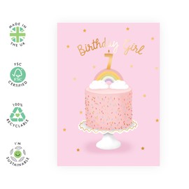 Central 23 Seventh Birthday Card for Girls - Happy 7th Birthday Card - Age 7 - Seven Year Old - Rainbow and Sprinkles Greeting Card - Kids Daughter - Granddaughter - Comes With Fun Stickers