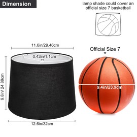 Lampshades Set of 2, Black Fabric Lampshades 11.6" Top x 12.6" Bottom x 9.8" High Drum Lampshades for Table Lamps, Floor Lamps, Pendant Light, E26 Base Harp Holders Included